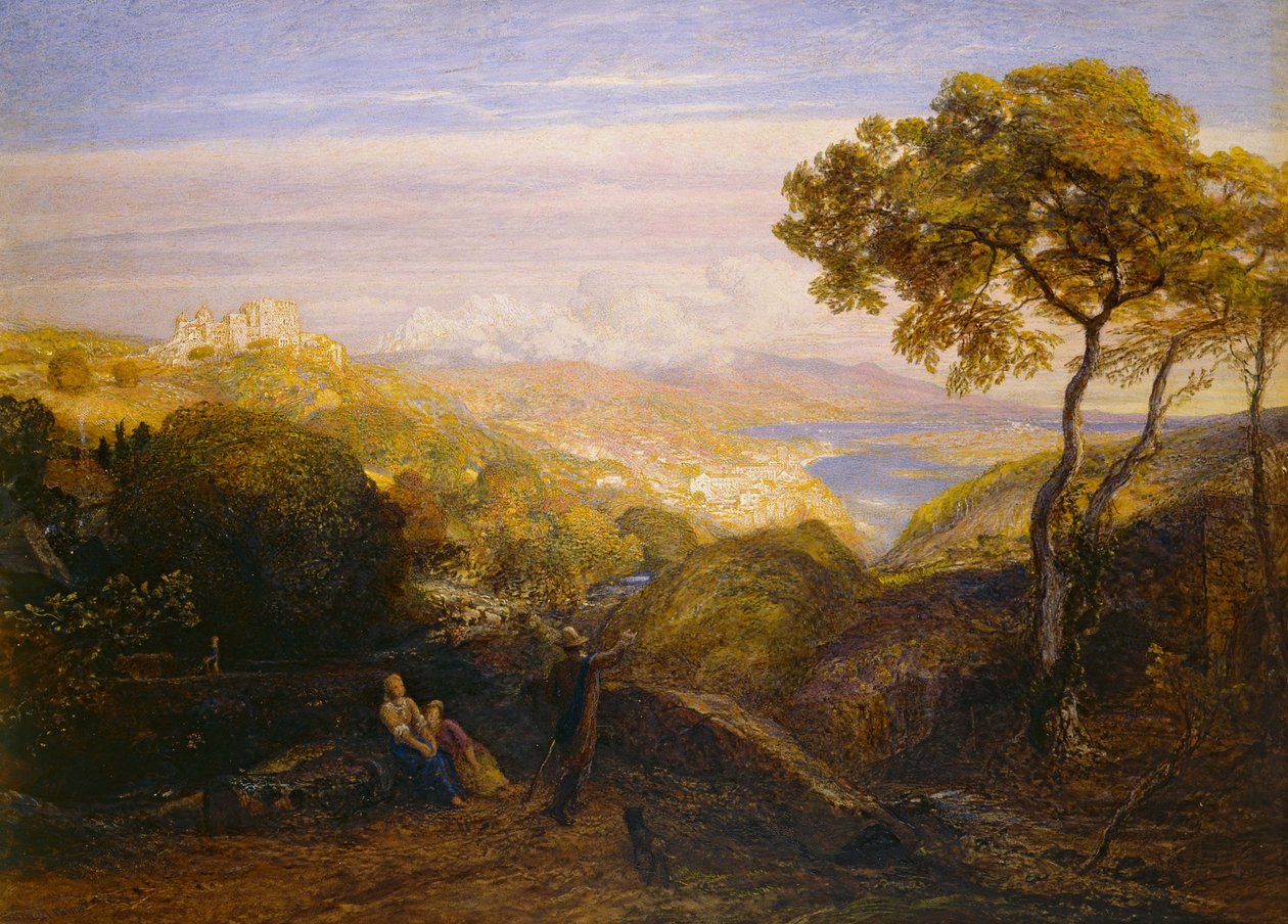 The Prospect, 1864-81 (akvarell og kroppsfarge med gummi arabicum, om bord i London) av Samuel Palmer