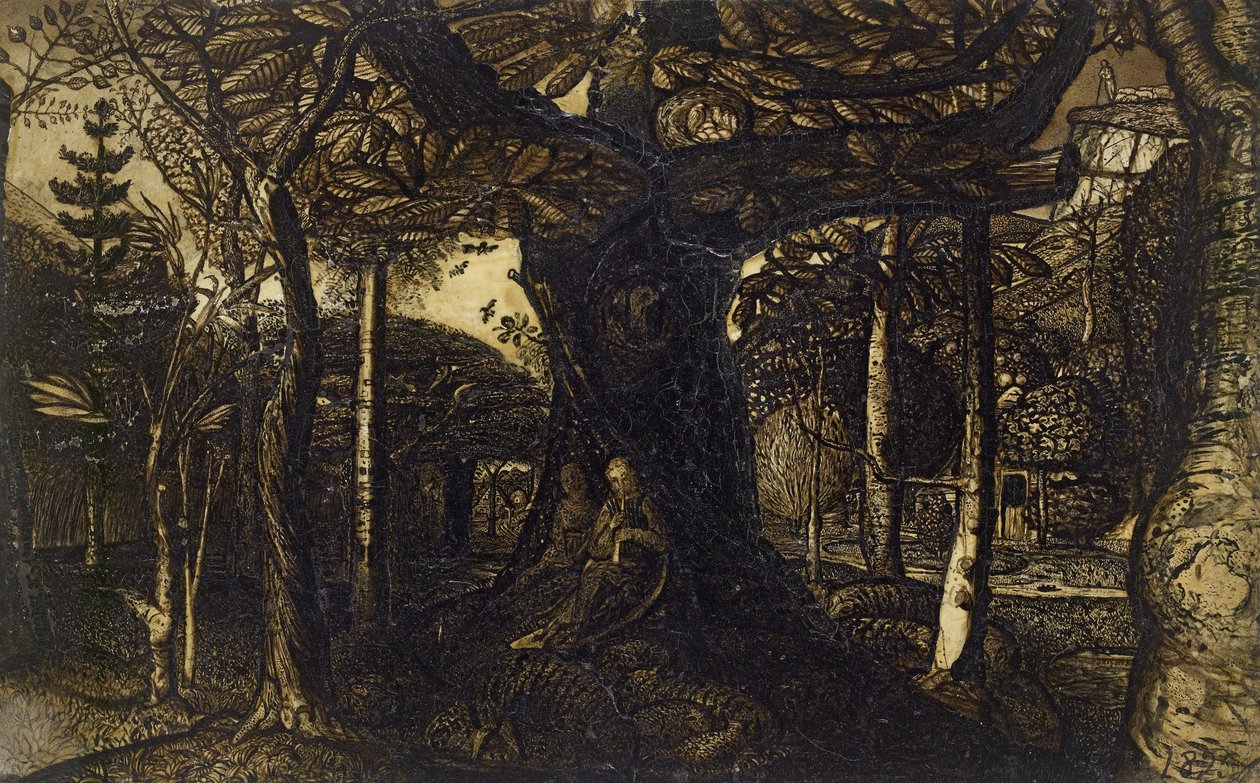 The Skirts of a Wood, 1825 (penn og pensel i sepia) av Samuel Palmer