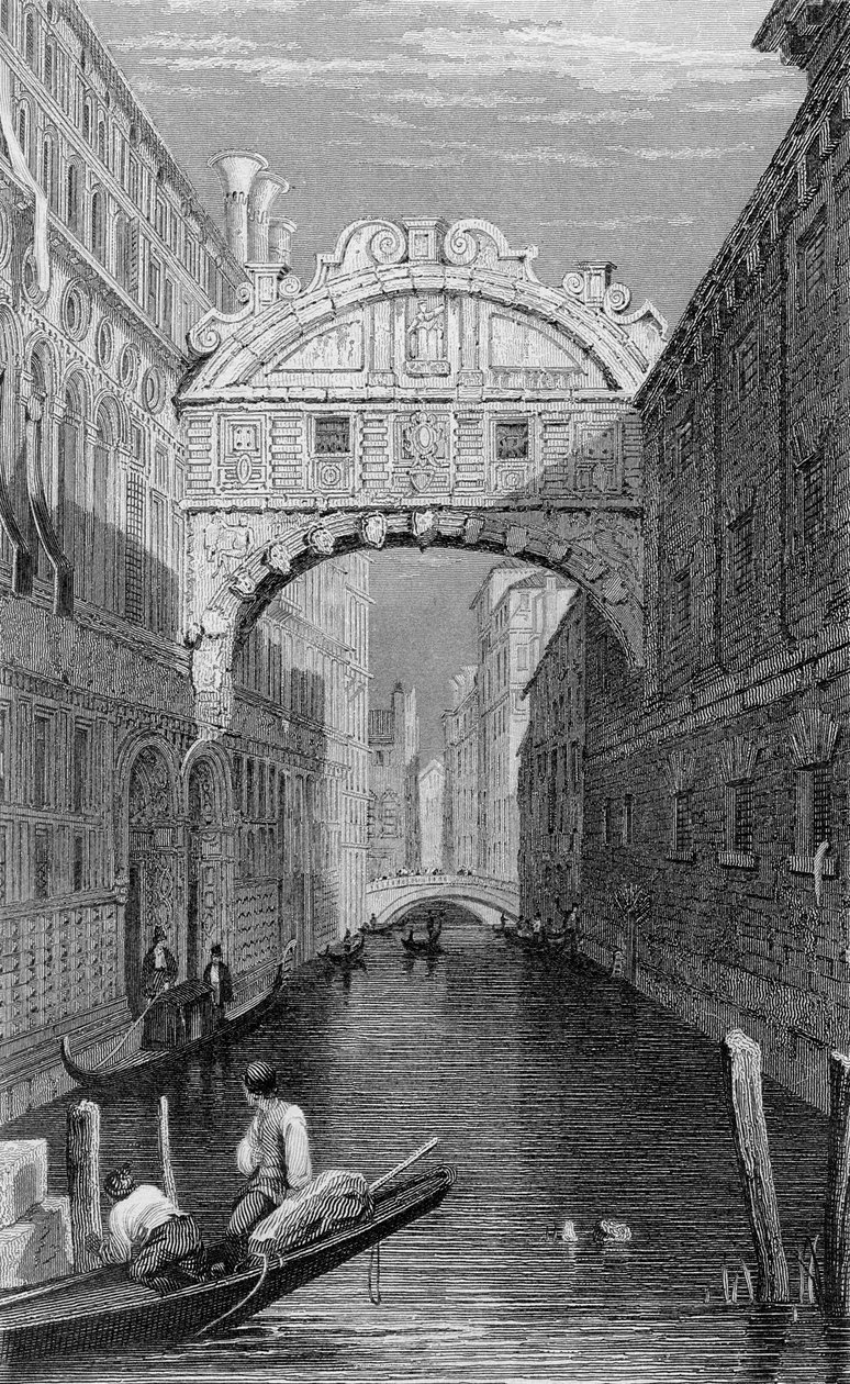 Sukkenes bro, Venezia, gravert av Robert Wallis, 1829 av Samuel Prout