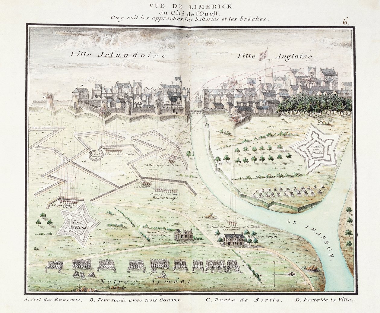 Utsikt over Limerick, ca. 1750 (akvarellplaner) av Samuel (after) Hobson