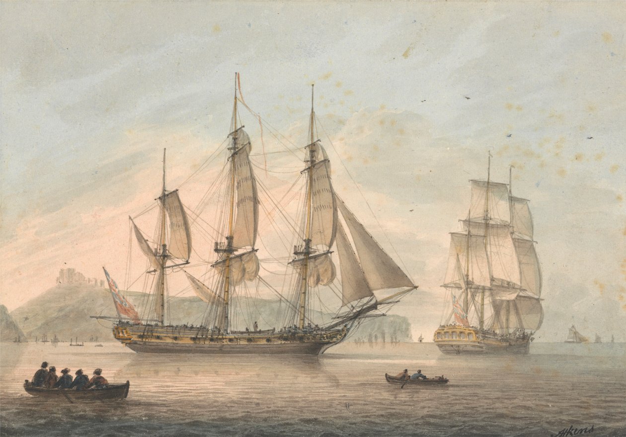Ships of the Line utenfor Dover av Samuel Atkins