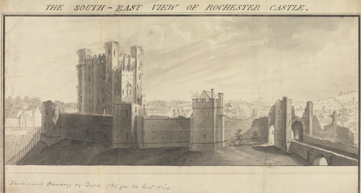 Den sørøstlige utsikten over Rochester Castle av Samuel Buck
