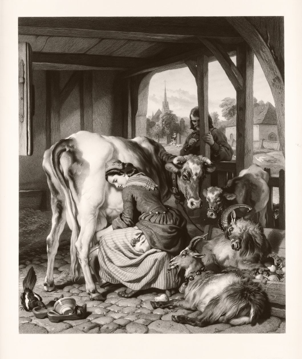 The Maid and Magpie (mezzotint) av Samuel Cousins