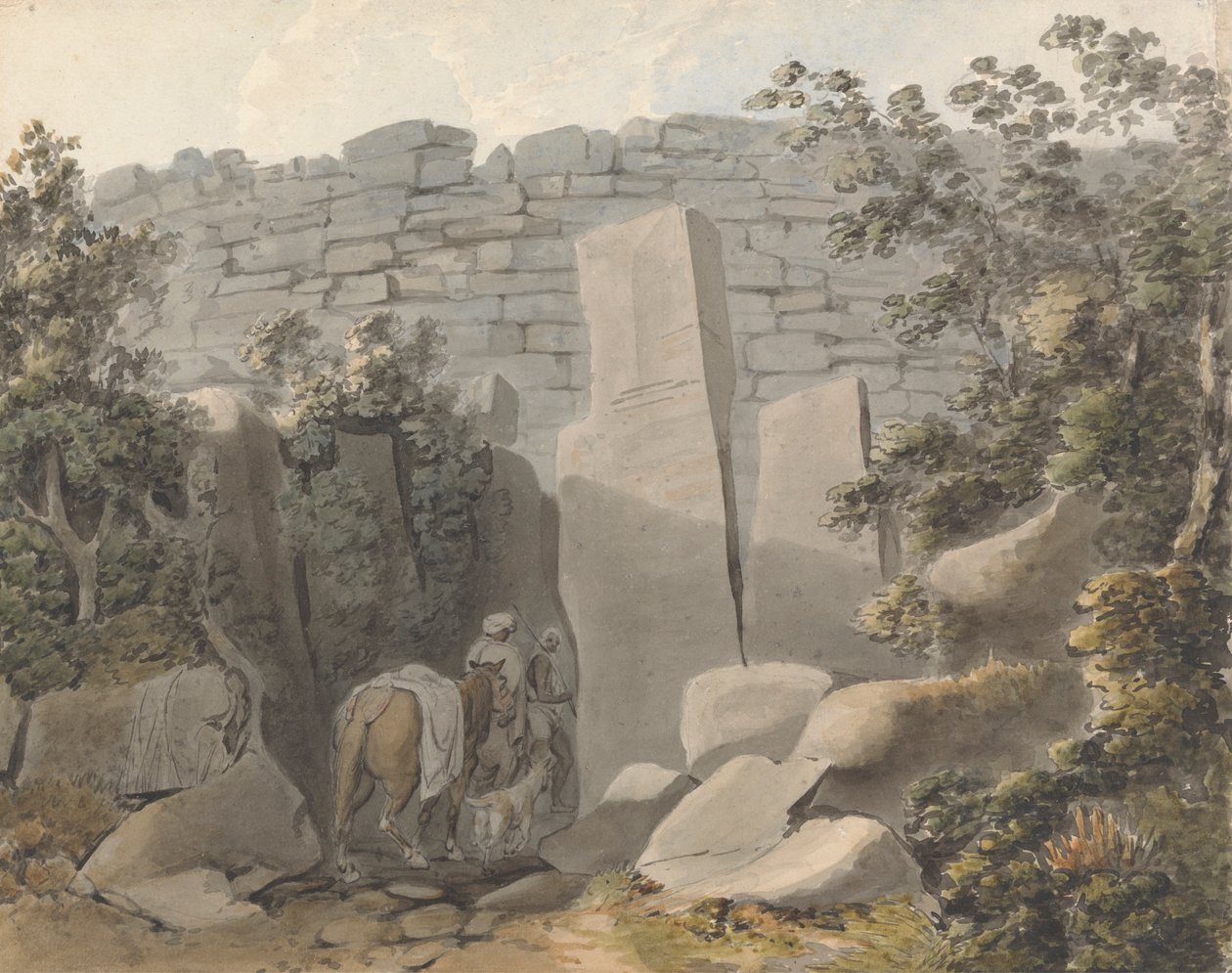 Innfødt og rytter ved en ruin av Samuel Davis
