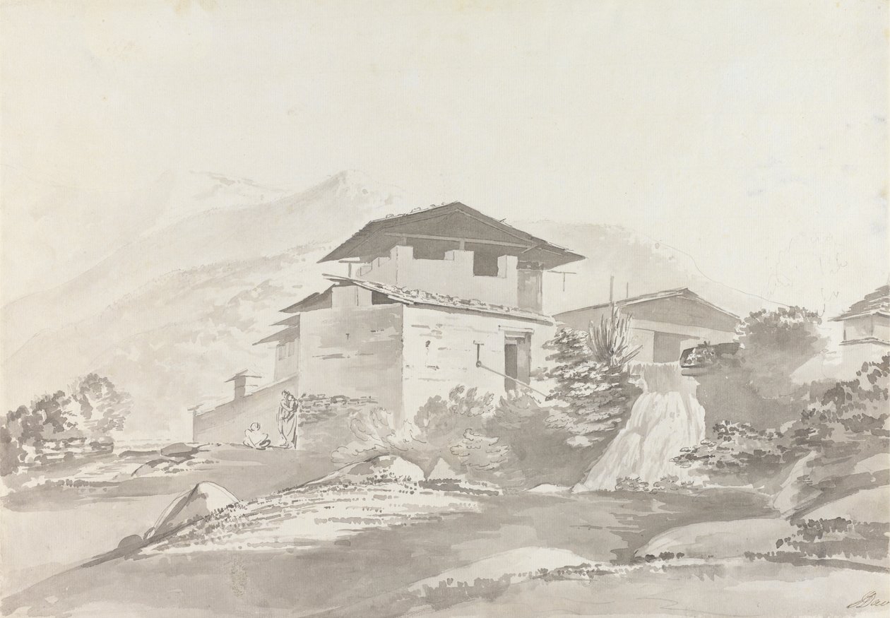 Nær Tassisudon [Tashicho Dzong] av Samuel Davis