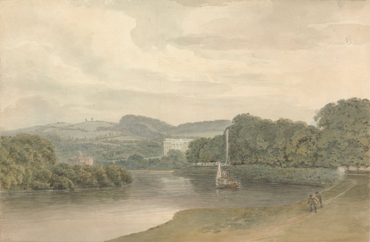 Elvescene med et uidentifisert landsted av Samuel Davis
