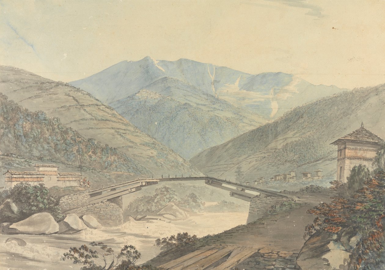 Utsikt nær Tassisudon [Tashicho Dzong] i Bhutan av Samuel Davis