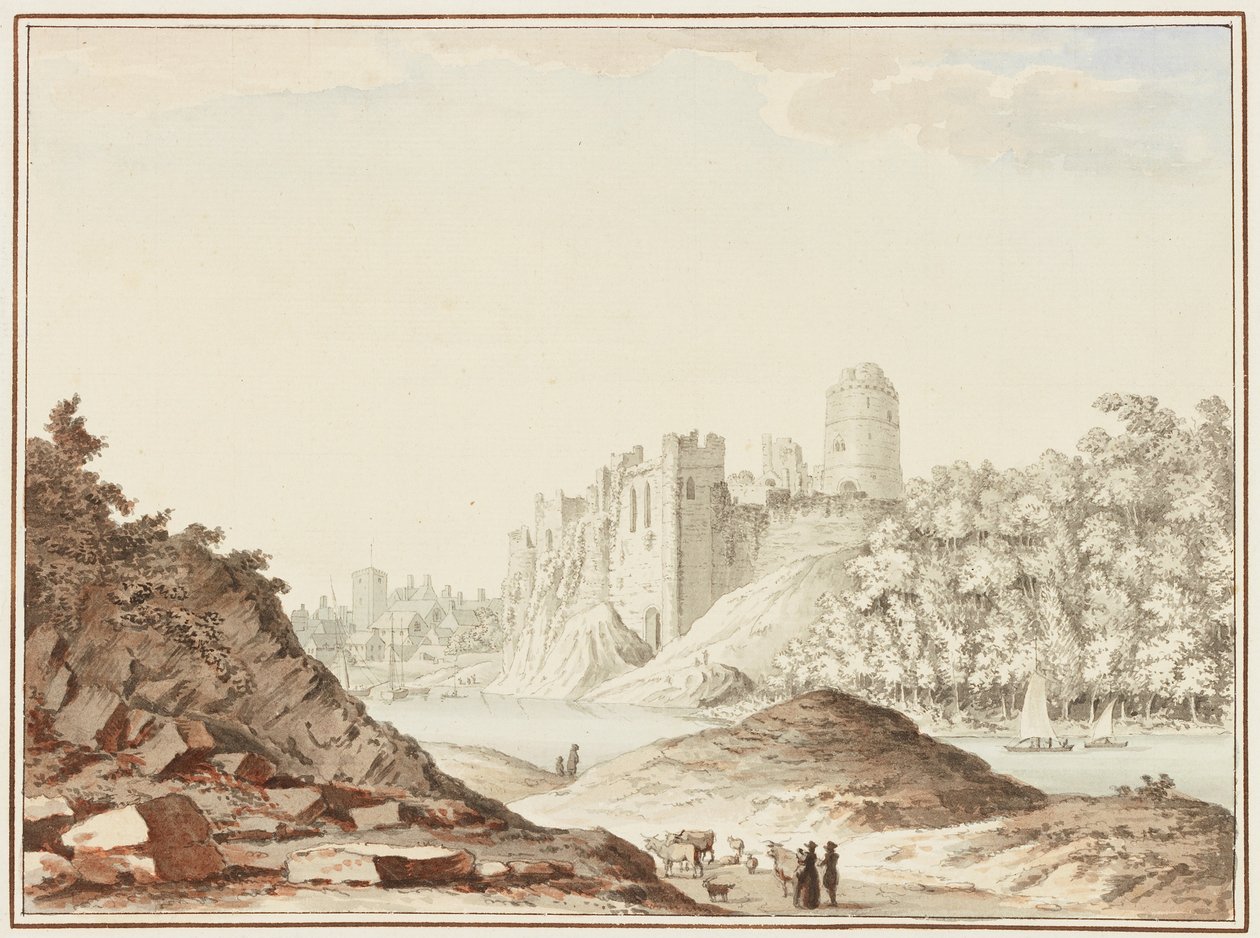 Pembroke Castle (wc på vevd papir) av Samuel Hieronymous Grimm