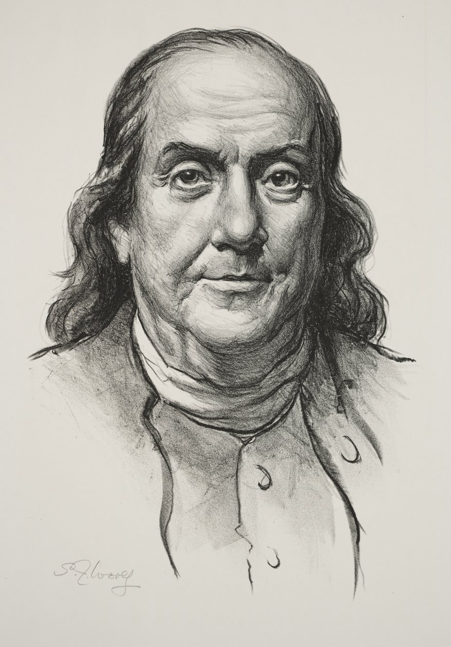 Benjamin Franklin (litho) av Samuel Johnson Woolf