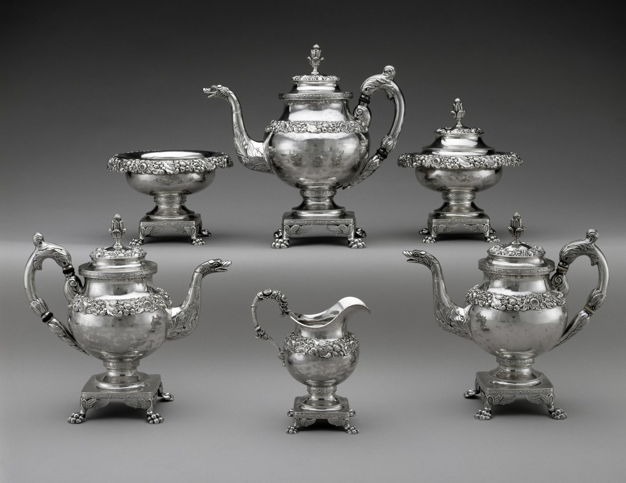 Te- og kaffeservering, ca. 1824–1829 (sølv) av Samuel Kirk