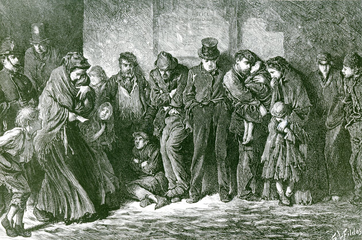 Husløs og sulten, 1869 av Samuel Luke Fildes