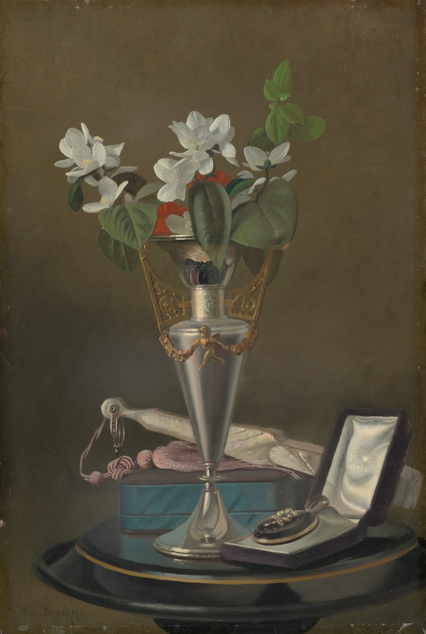 Stilleben med vifte og anheng av Samuel Marsden Brookes