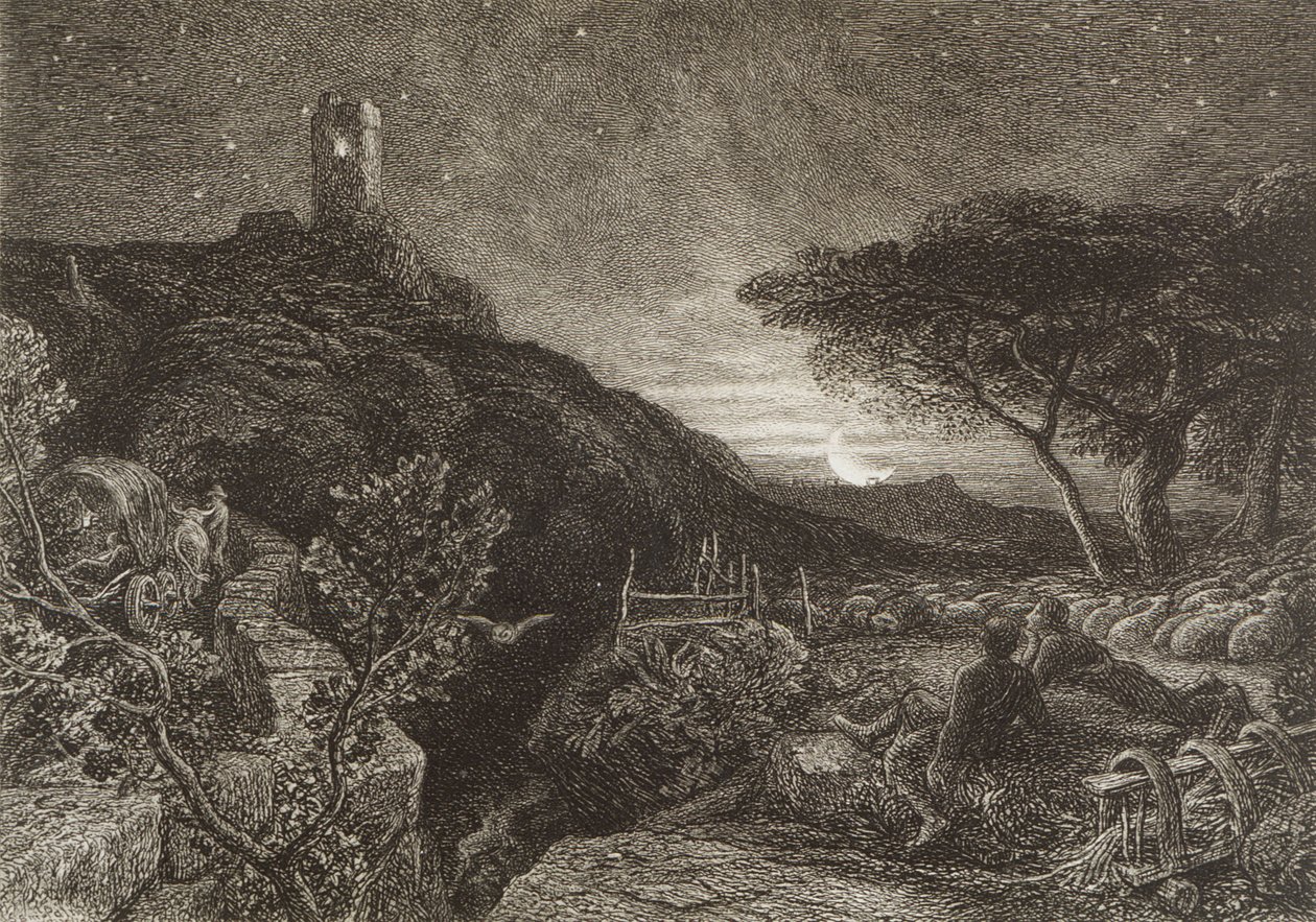 The Lonely Tower, 1879 (radering) av Samuel Palmer