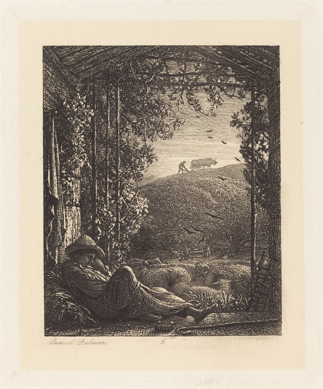 Den sovende hyrde; Tidlig morgen av Samuel Palmer