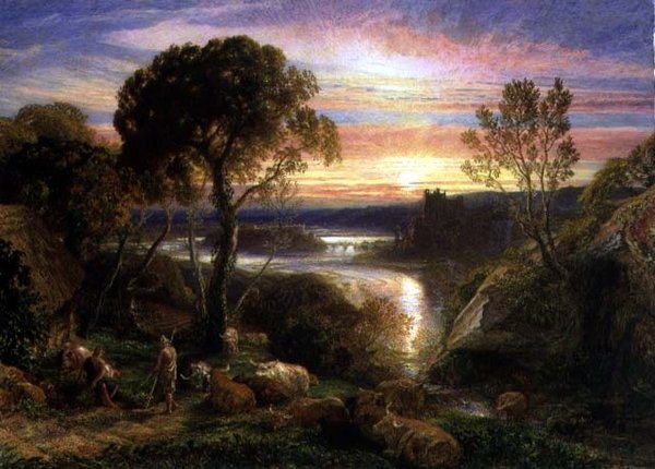 Tityrus gjenopprettet til sitt arv, 1877 av Samuel Palmer