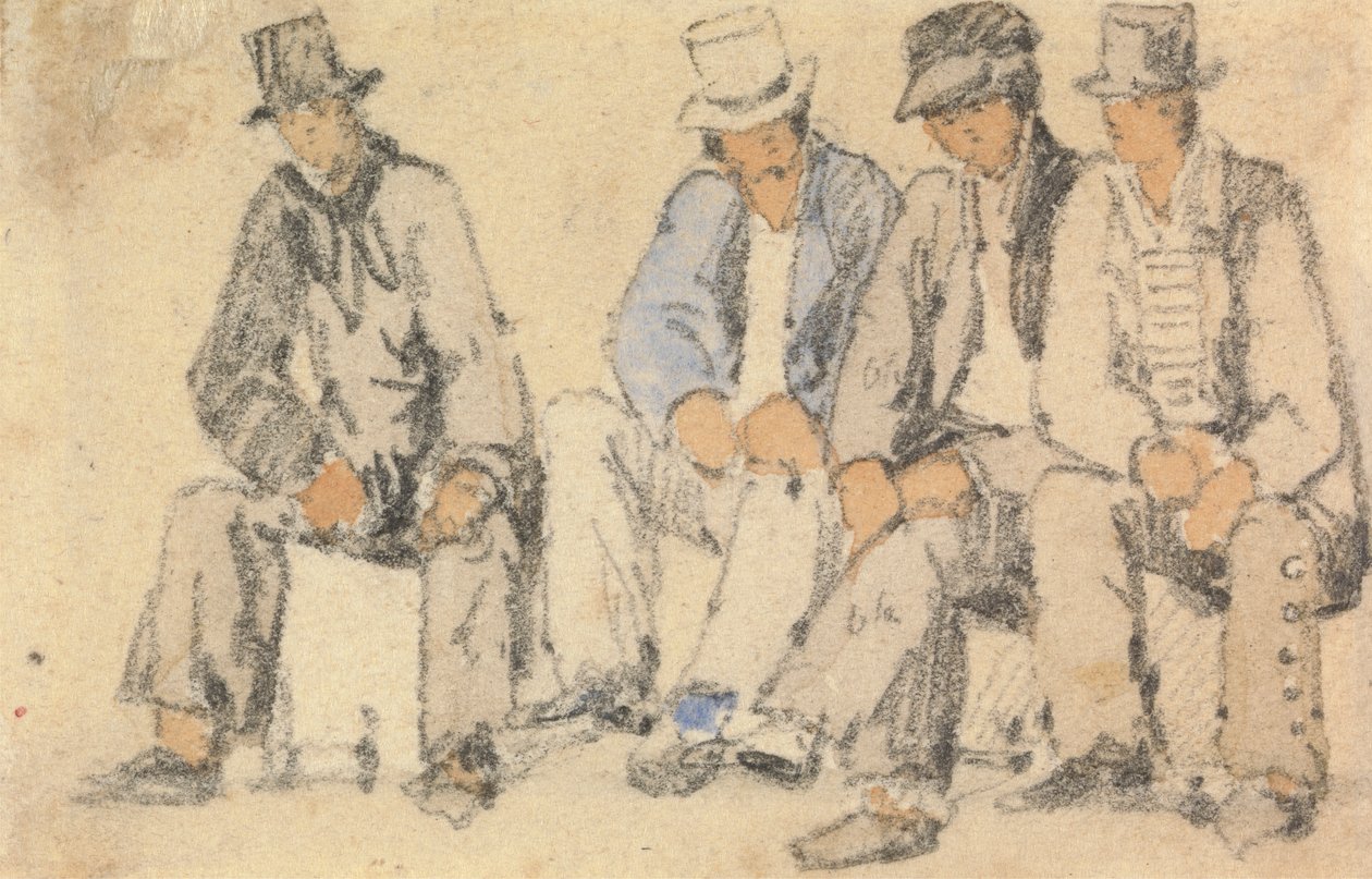 Gruppe på fire sittende menn av Samuel Prout