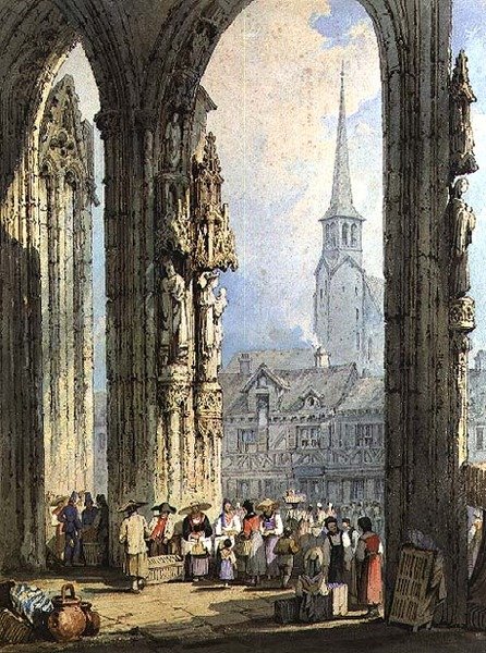 Scene fra en kirkeveranda av Samuel Prout
