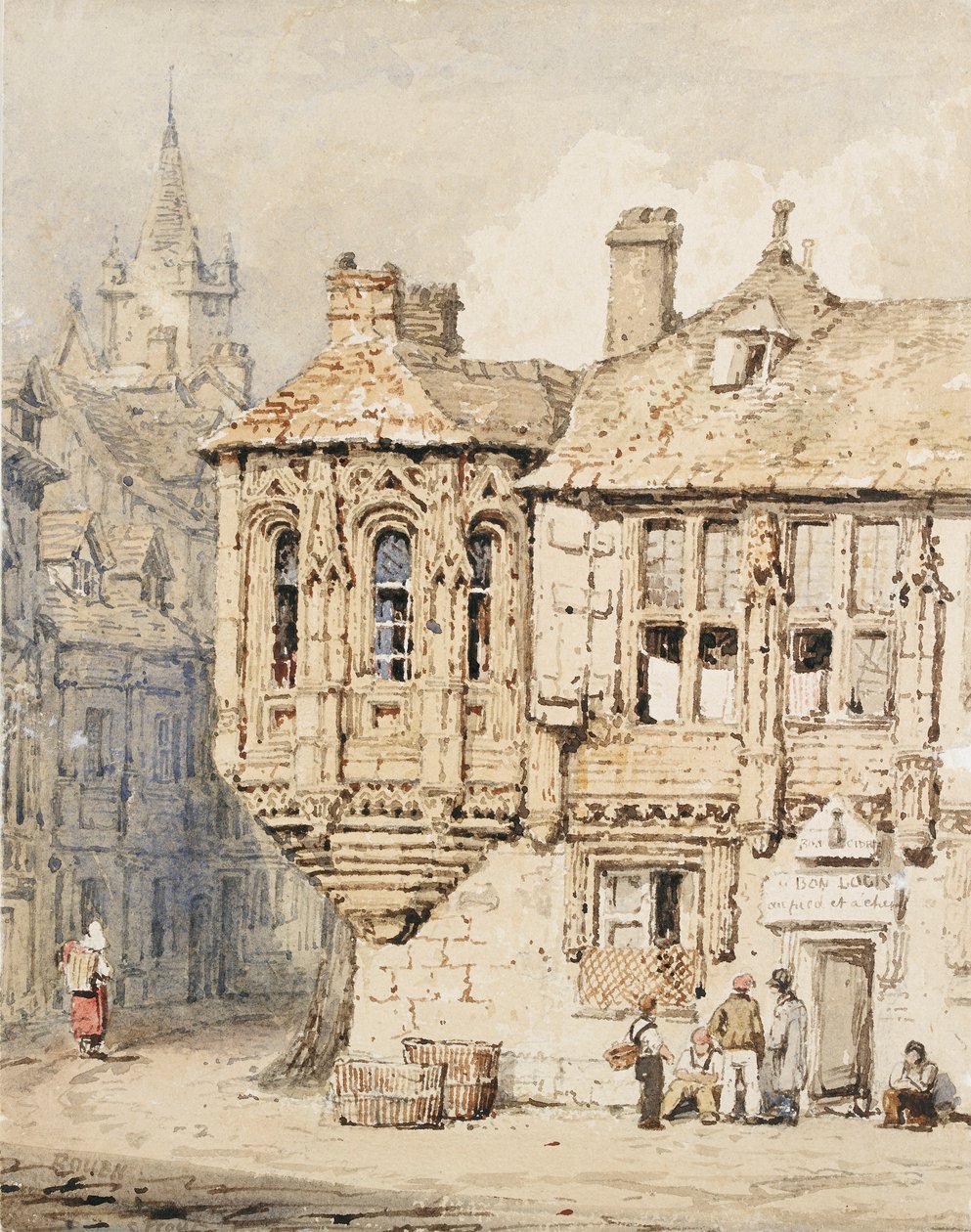 Gatescene i Rouen, tidlig på 1800-tallet av Samuel Prout