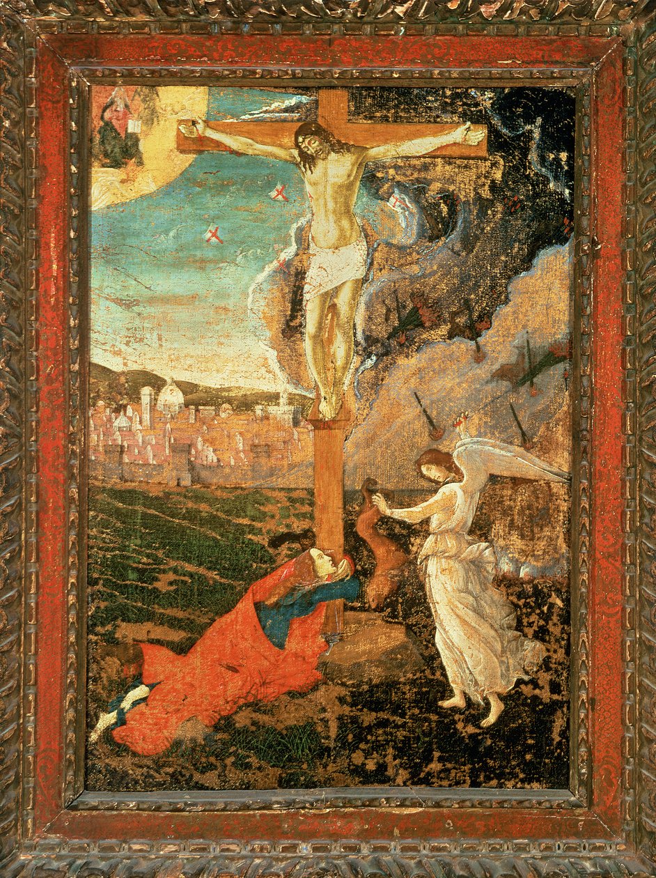 Mystic Crucifixion, c1500 (tempera og olje på lerret overført fra panel) av Sandro Botticelli
