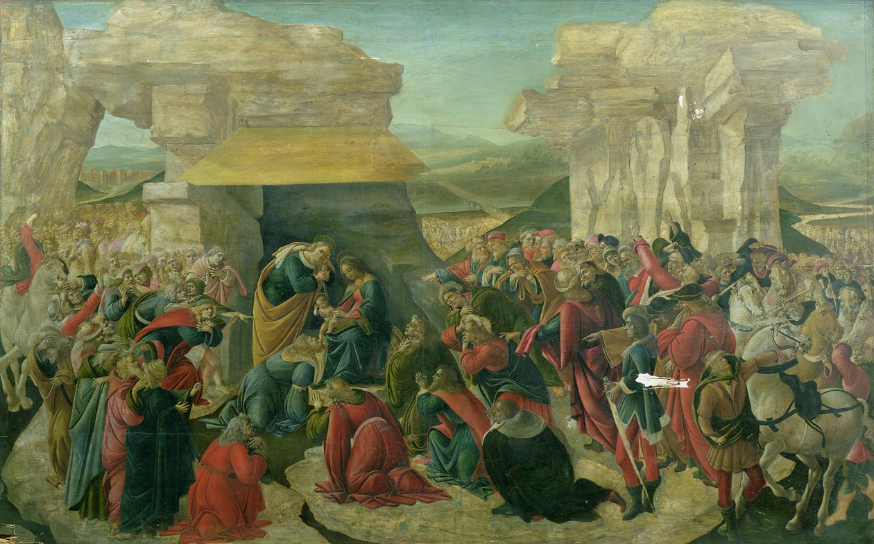 Adoration of the Magi, ca. 1480 (tempera på panel) (skadet) av Sandro Botticelli