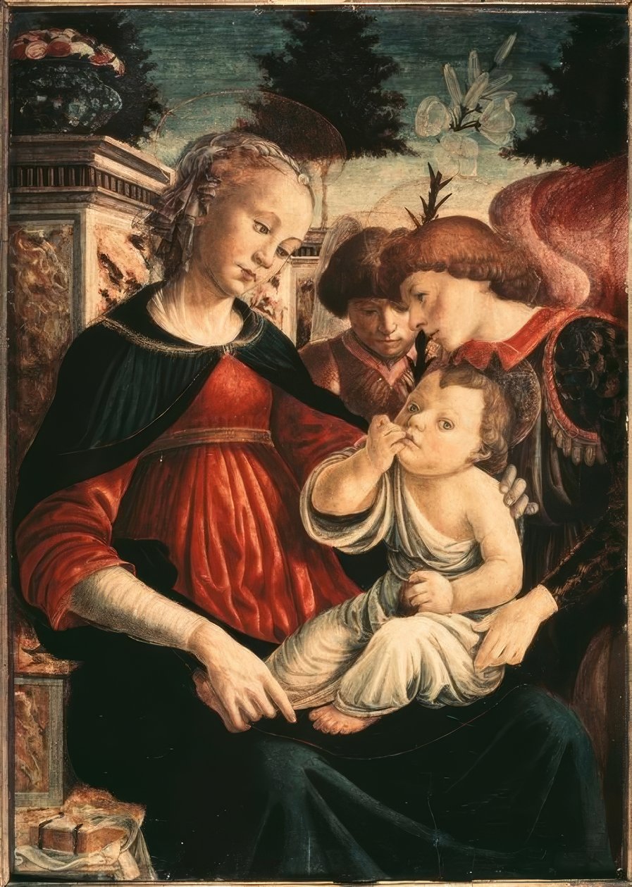 Maria med barn og to engler av Sandro Botticelli