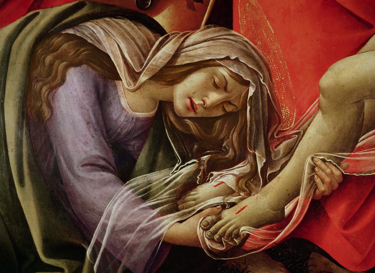 The Lamentation of Christ, detalj av Maria Magdalena og Kristi føtter, ca. 1490 av Sandro Botticelli