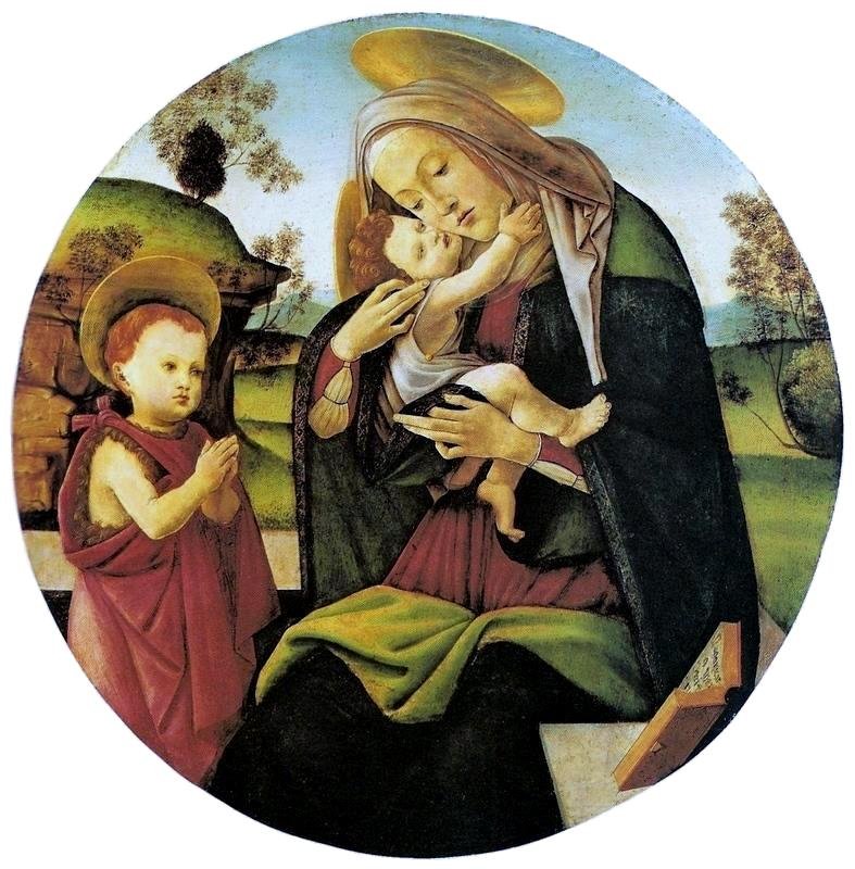 Jomfru med barn og døperen Johannes av Sandro Botticelli
