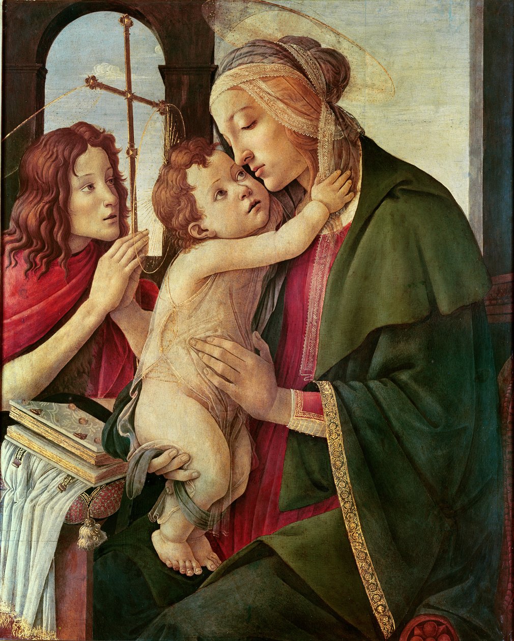 Jomfru og barn med døperen Johannes (tempera på panel) av Sandro Botticelli