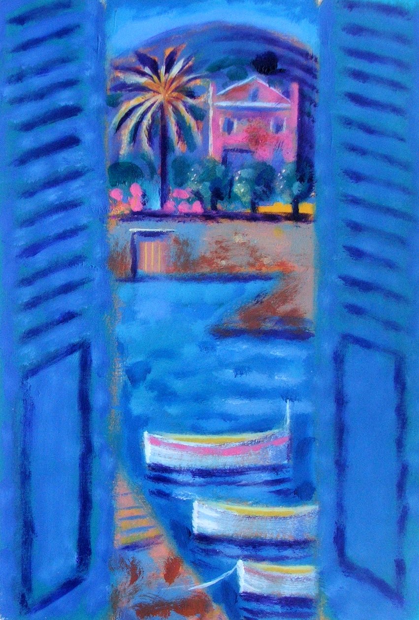 Pink House (akryl om bord) av Sara Hayward