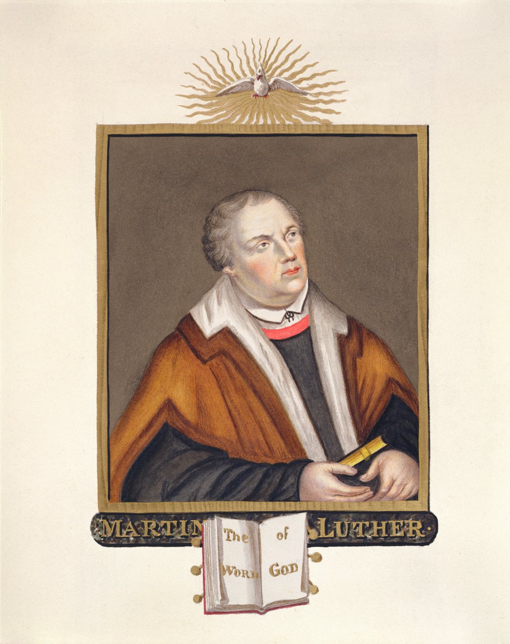 Portrett av Martin Luther (1483-1546) fra "Memoirs of the Court of Queen Elizabeth", utgitt i 1825 (wc og gouache på papir) av Sarah Countess of Essex