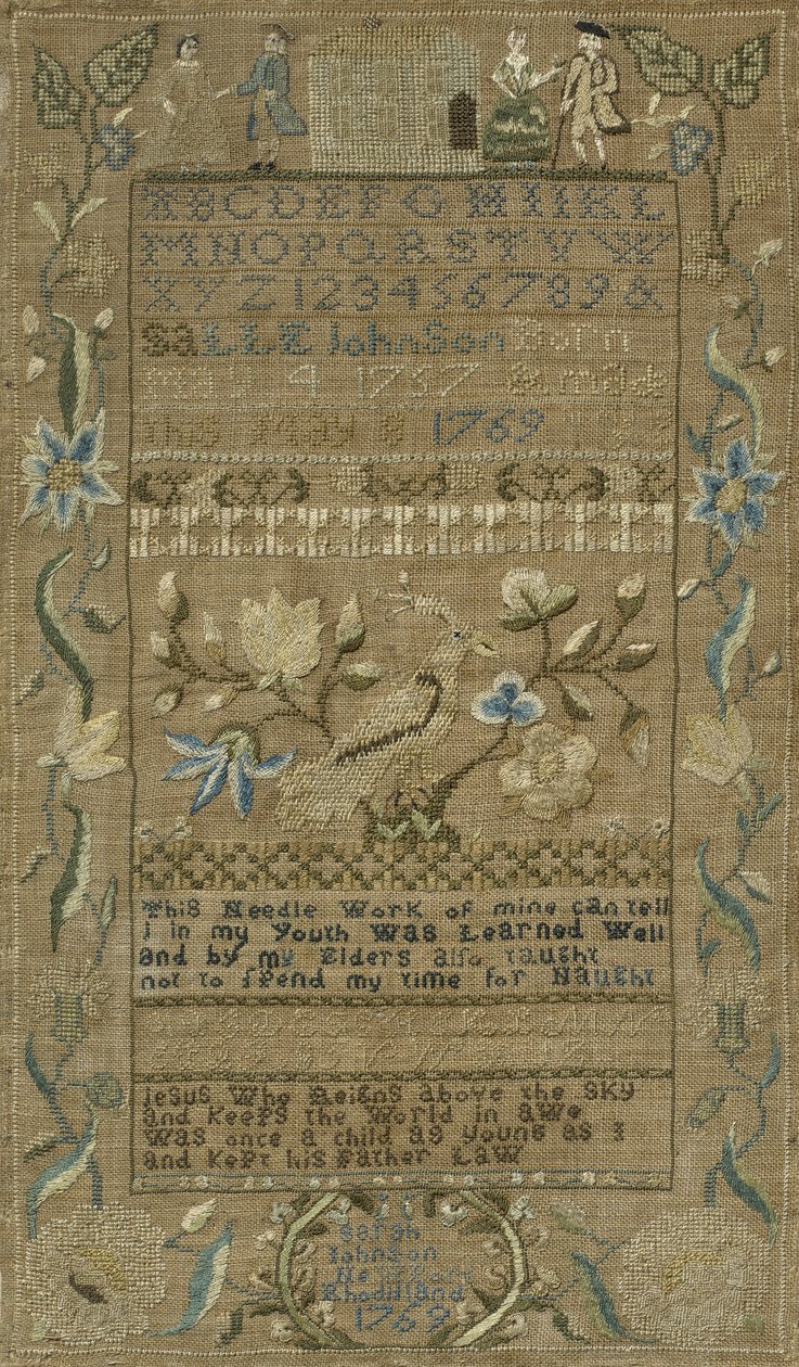 Prøvetaker, 1769 (silke på lin) av Sarah Johnson