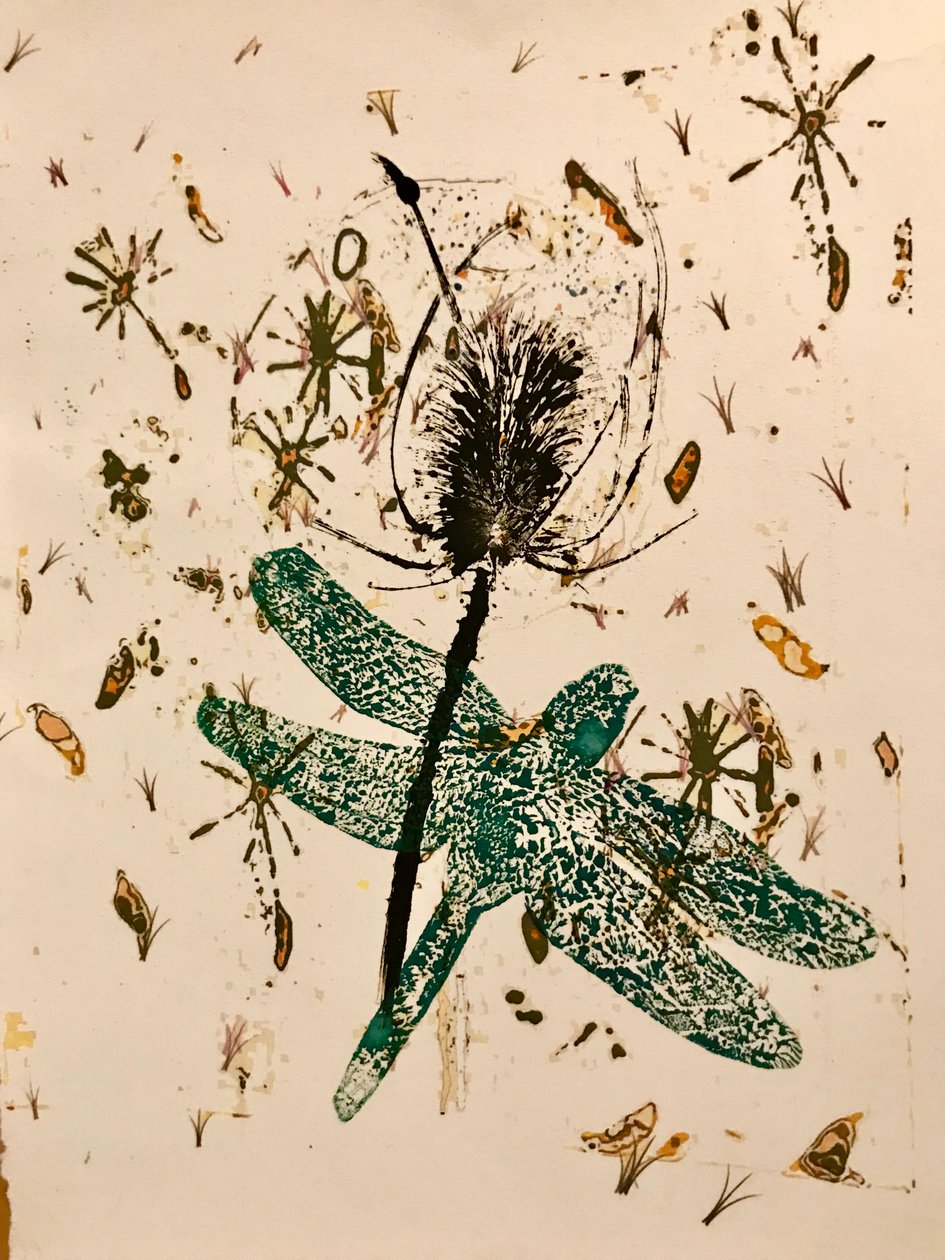Teasel (monoprint på papir) av Sarah Thompson Engels
