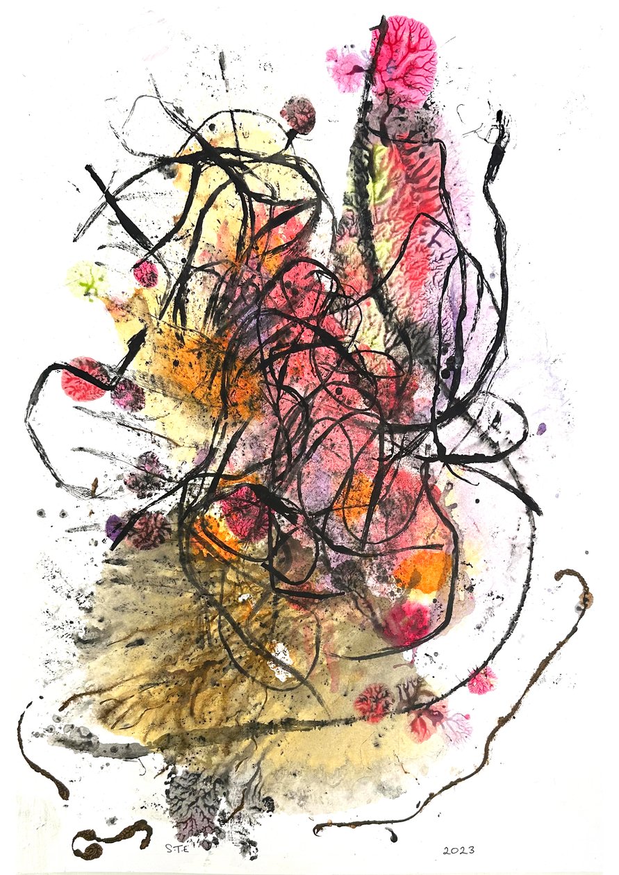 Svart gress, 2023 (blekk monoprint) av Sarah Thompson Engels