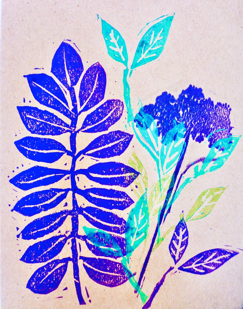 Flora (linosnitt) 2020 av Sarah Thompson Engels
