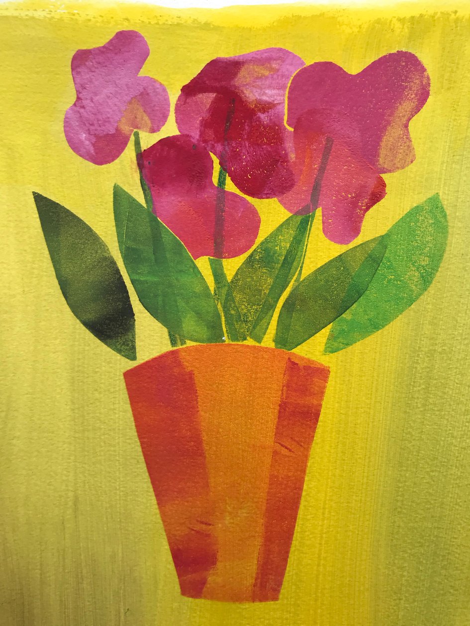 Blomsterpotte, 2019, (monoprint) av Sarah Thompson Engels