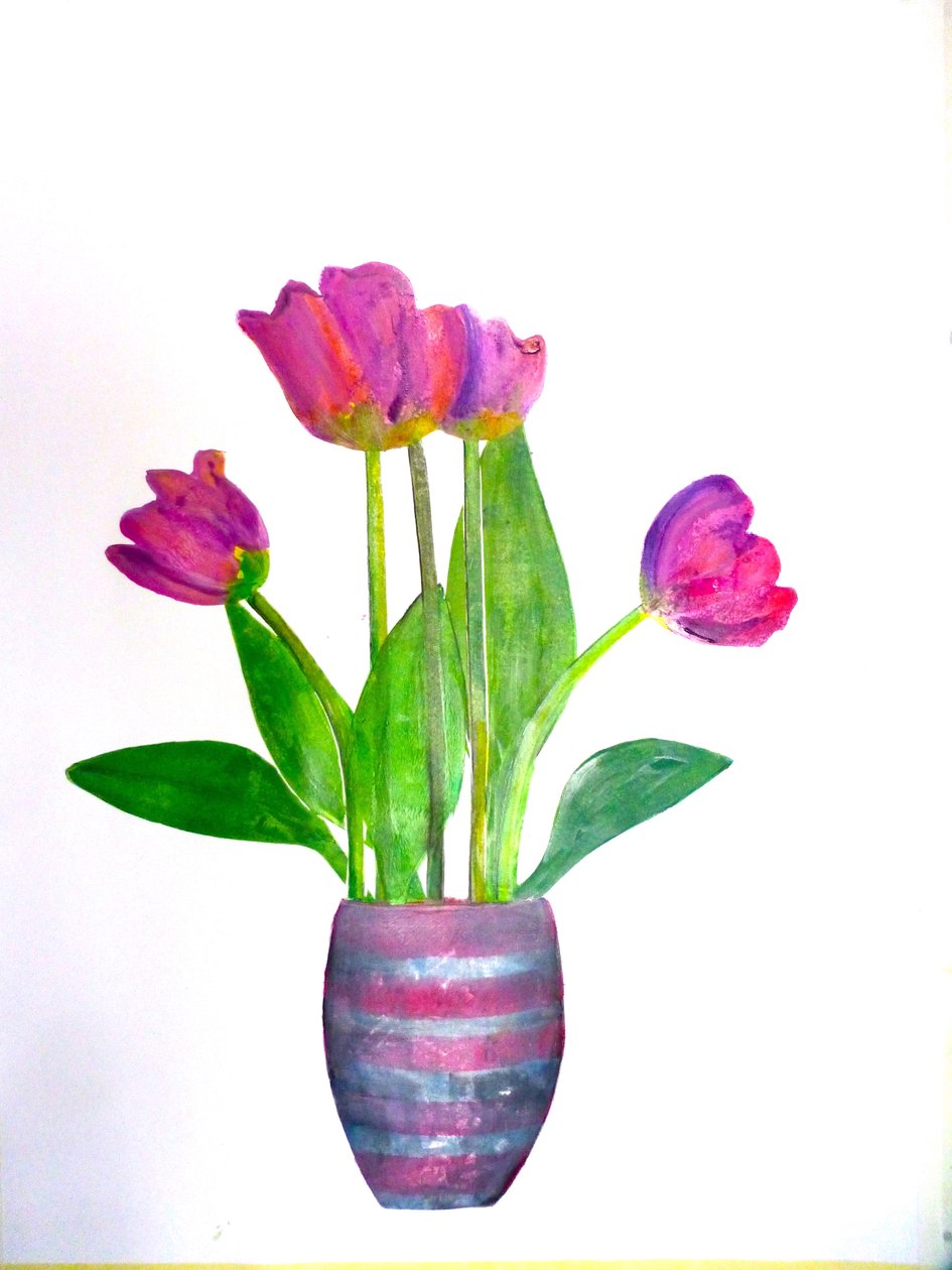 Tulips 1, 2021 (blekk på papir) av Sarah Thompson Engels