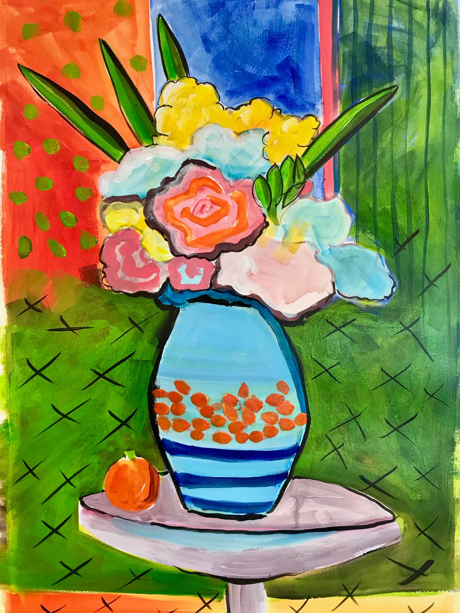 Vase med blomster, 2019 (akryl) av Sarah Thompson Engels
