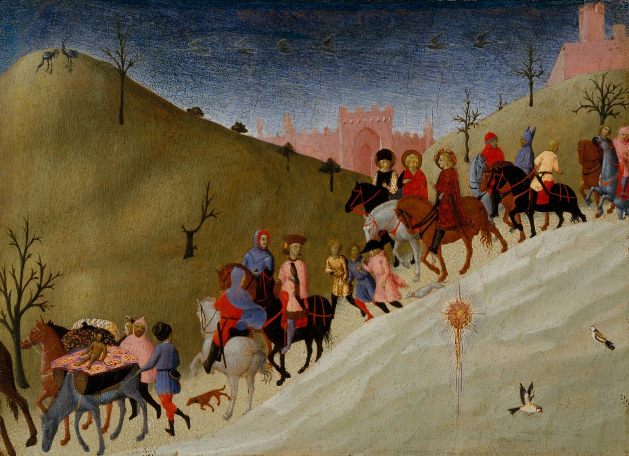 The Journey of the Magi, ca. 1433-5 (tempera og gull på tre) av Stefano Sassetta