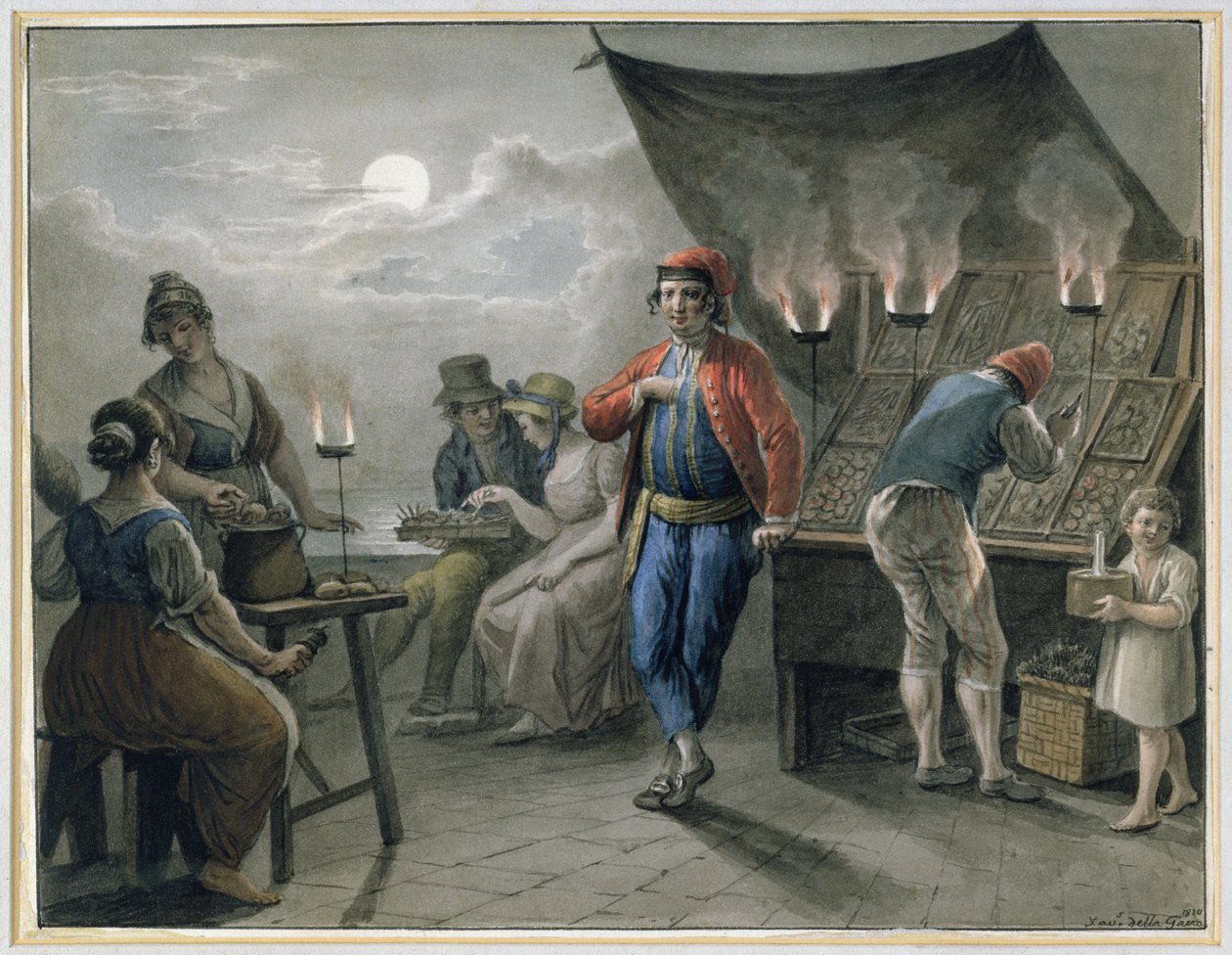 Figurer ved en stall om natten, 1819 (blyant og wc) av Saviero Xavier della Gatta