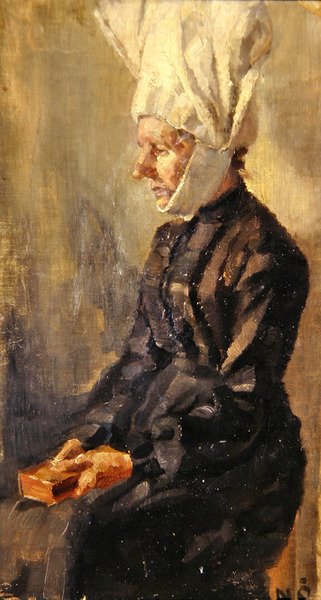Lady at her Devotions (olje på lerret) av Scandinavian School