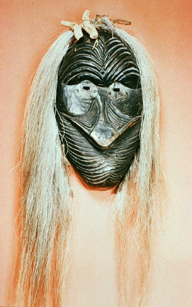 Seremoniell Mohawk-maske (tre og hår) av School American