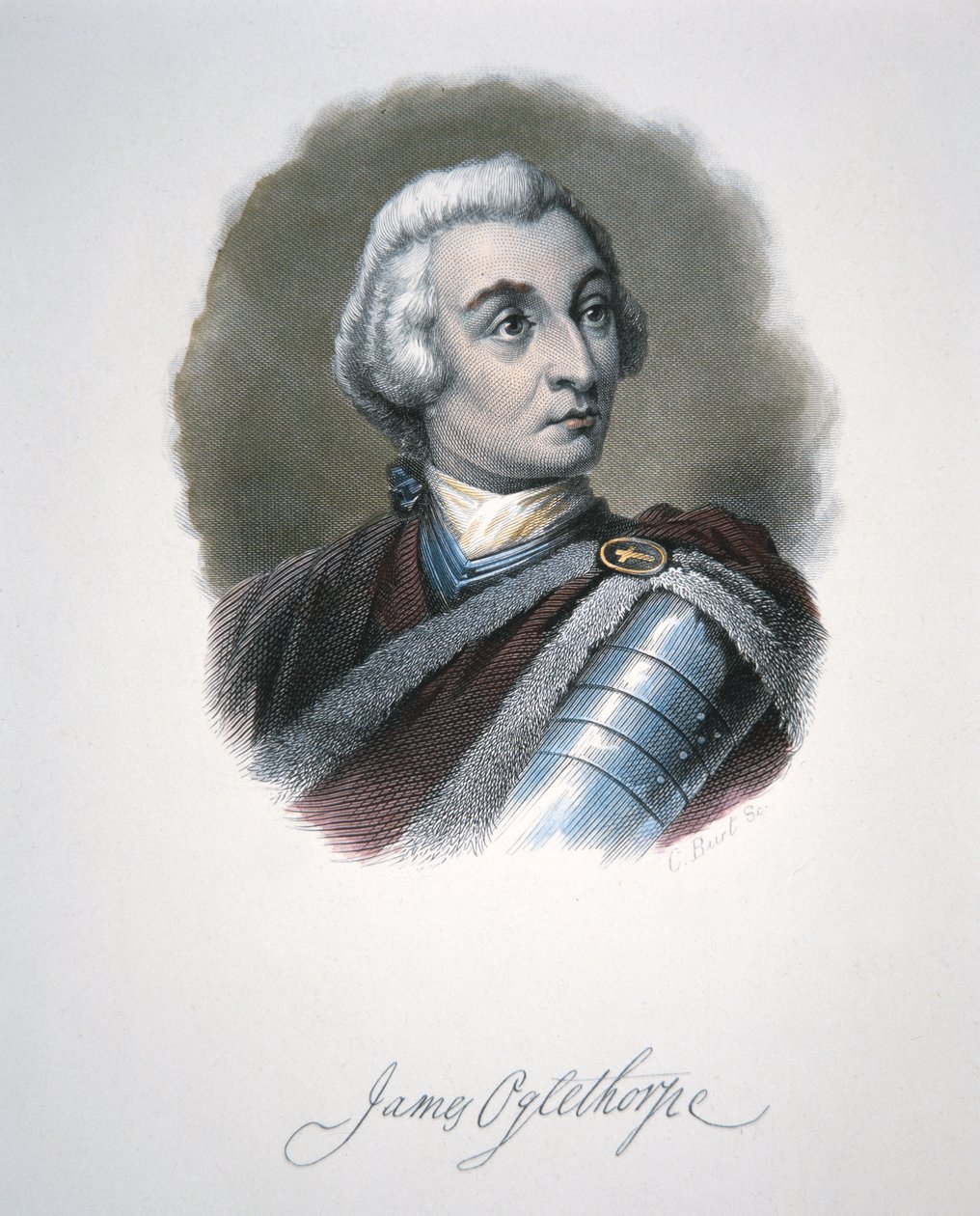 James Edward Oglethorpe (farge litho) av School American