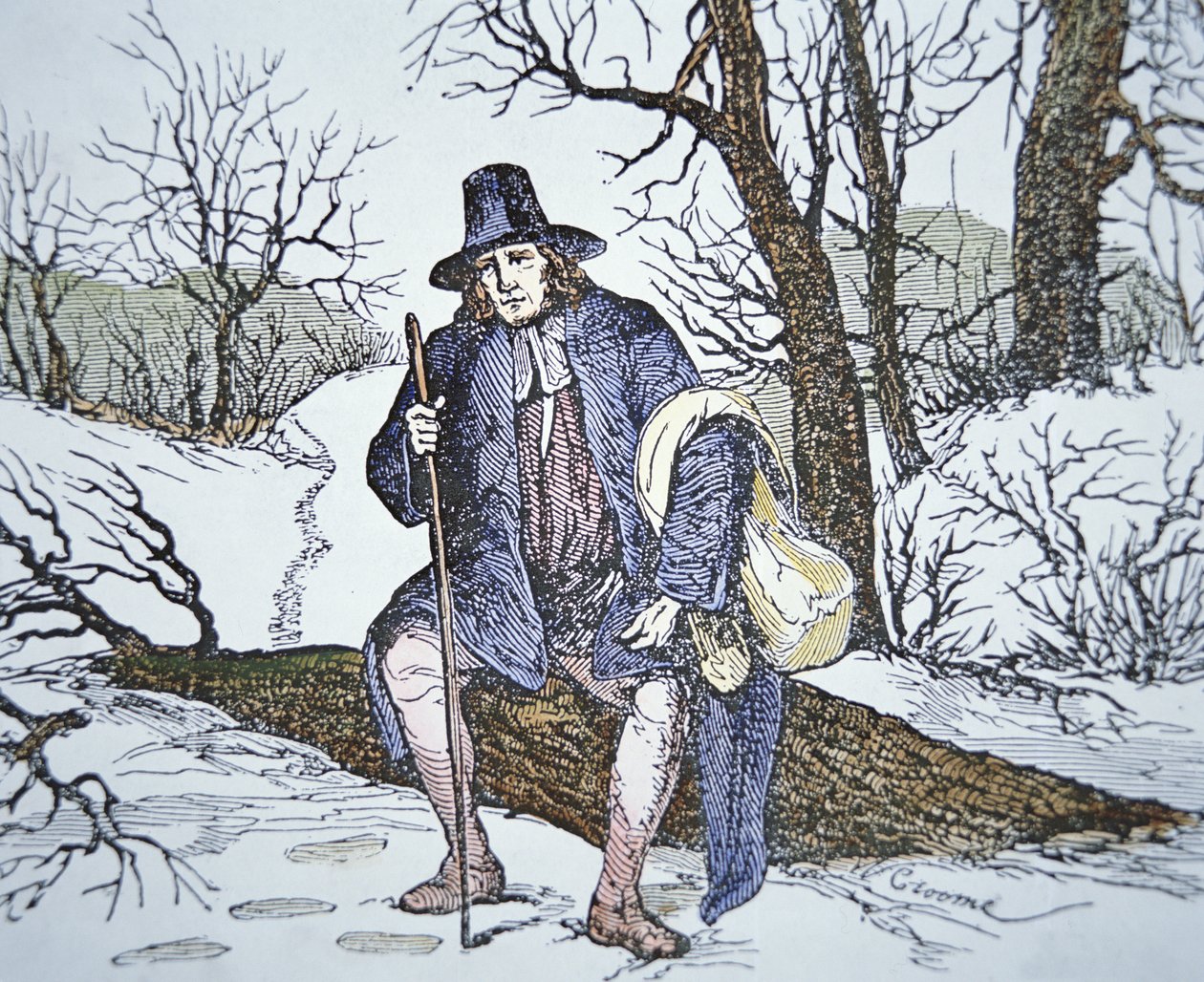 Roger Williams in the Wilderness (farge litho) av School American