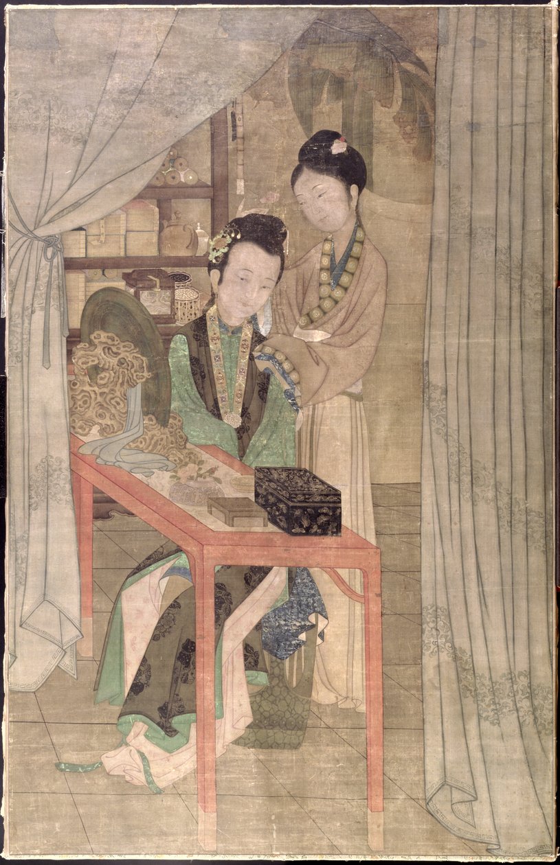Kvinne på toalettet hennes (gouache på silke) av School Chinese