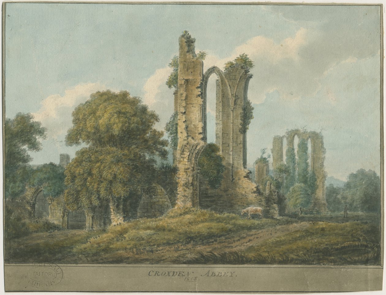 Croxden Abbey: vannfargemaleri av School English