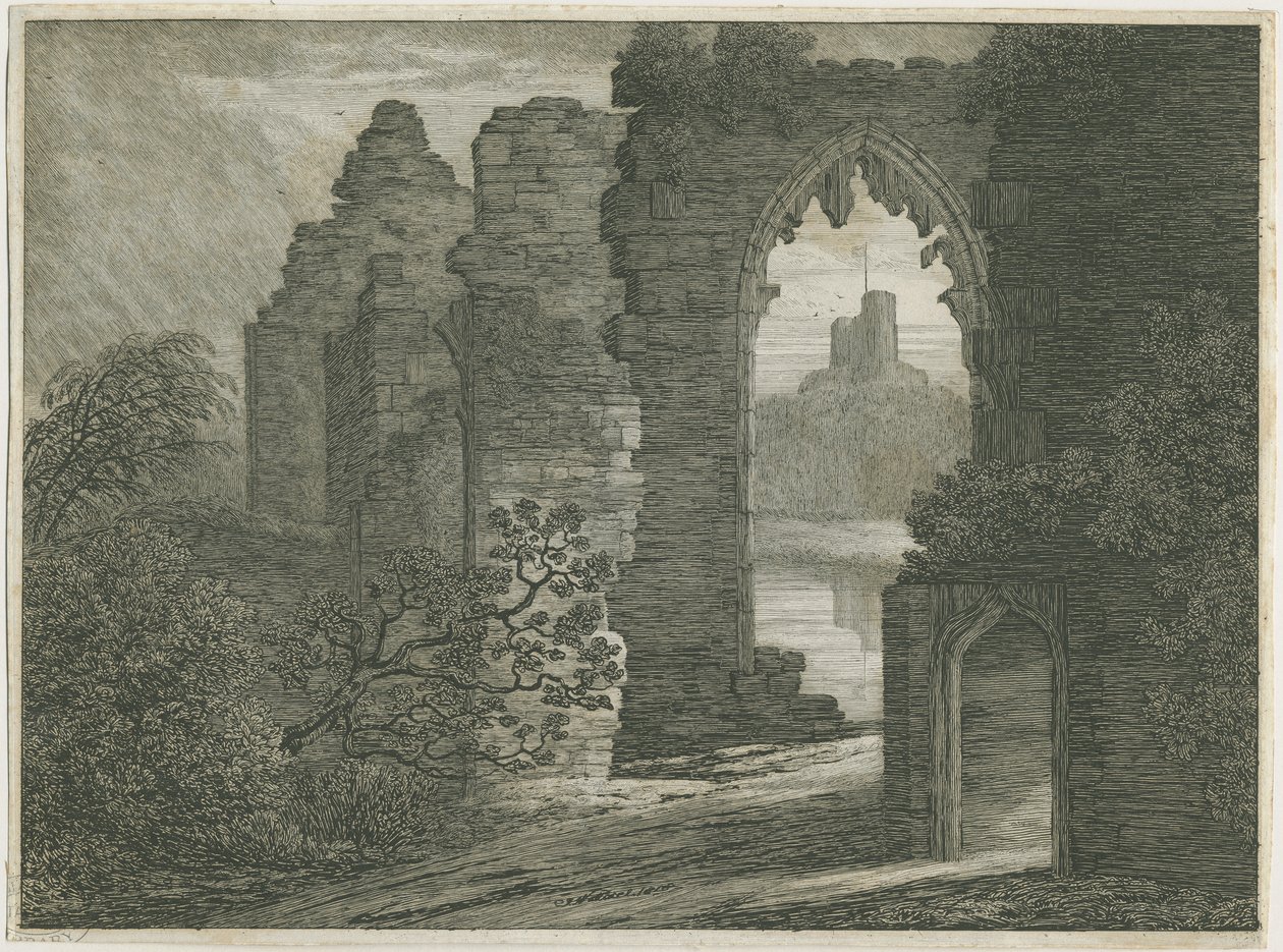 Dudley Castle - The Keep: etsning av School English