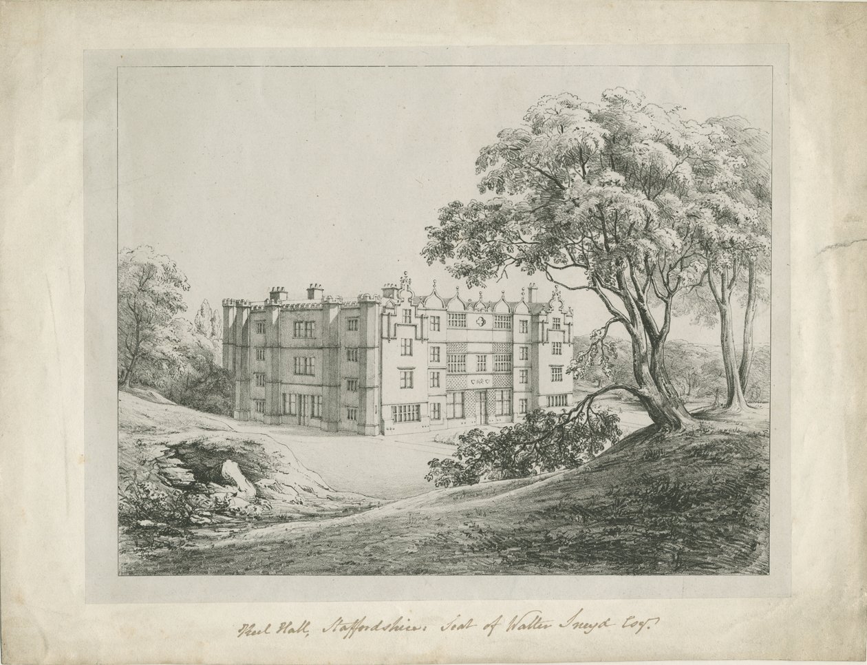 Keele Hall: litografi, og [?1700-tallet] (trykk) av School English