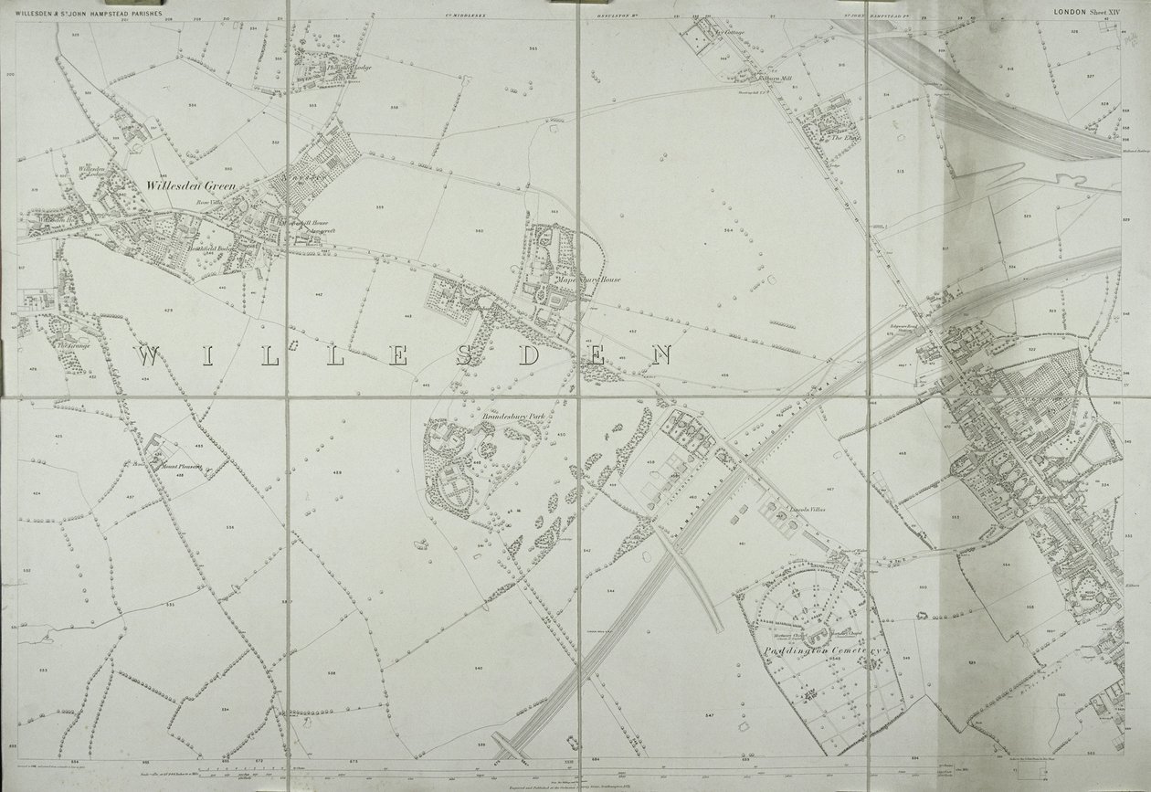 Kart over Willesden, London (litho) av School English