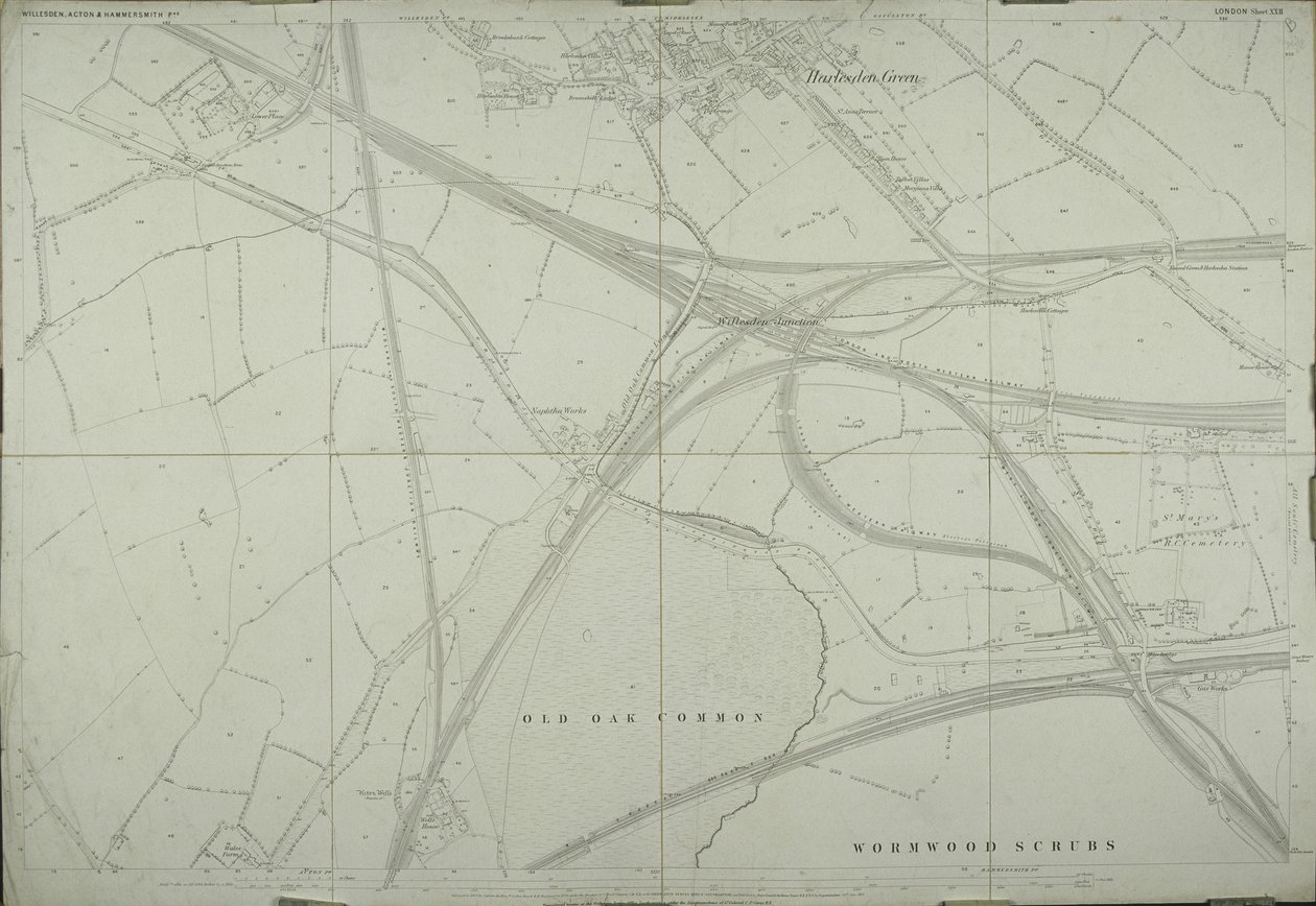 Kart over Willesden, London (litho) av School English