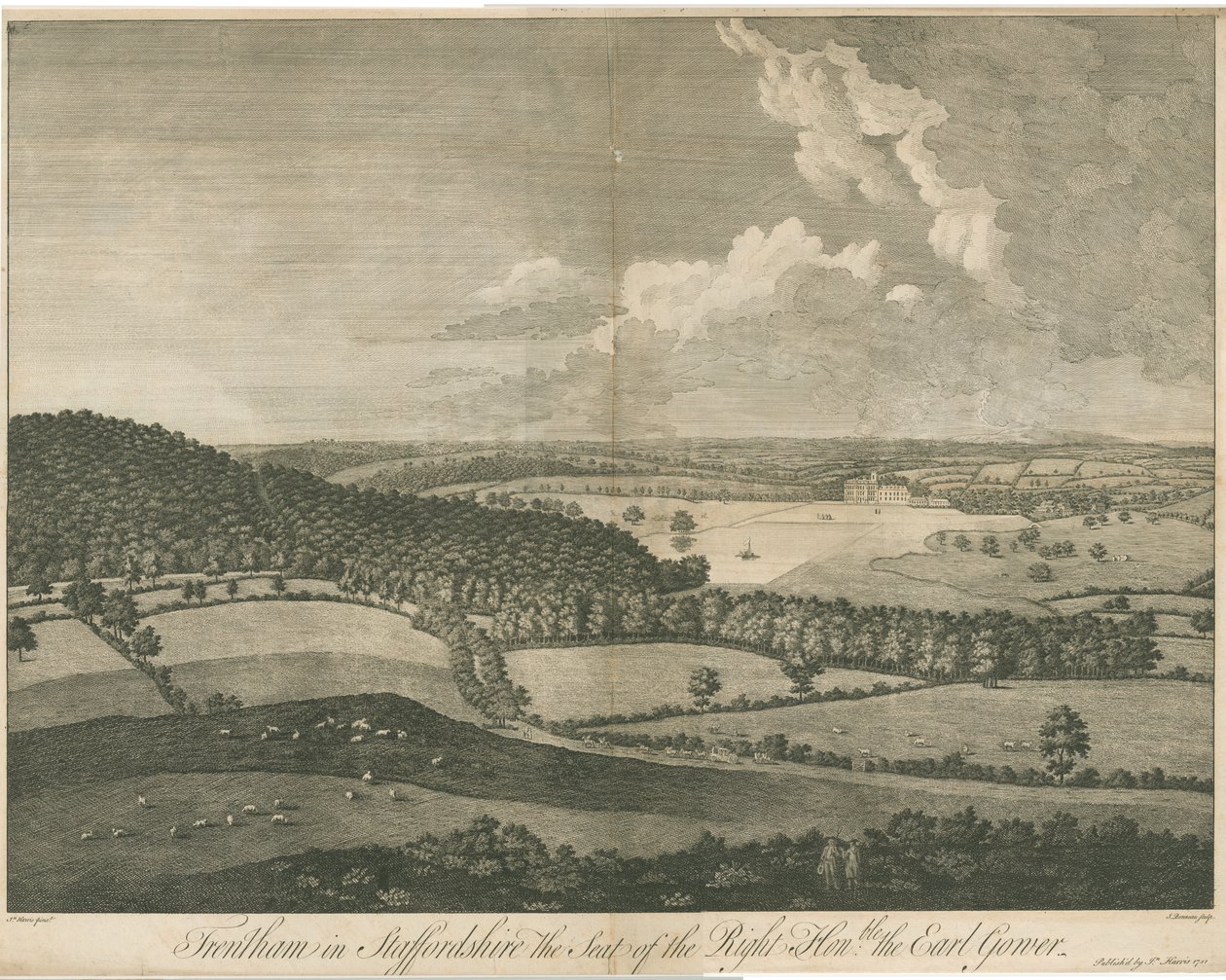 Trentham Hall: gravering, nd [c 1751] (trykk) av School English